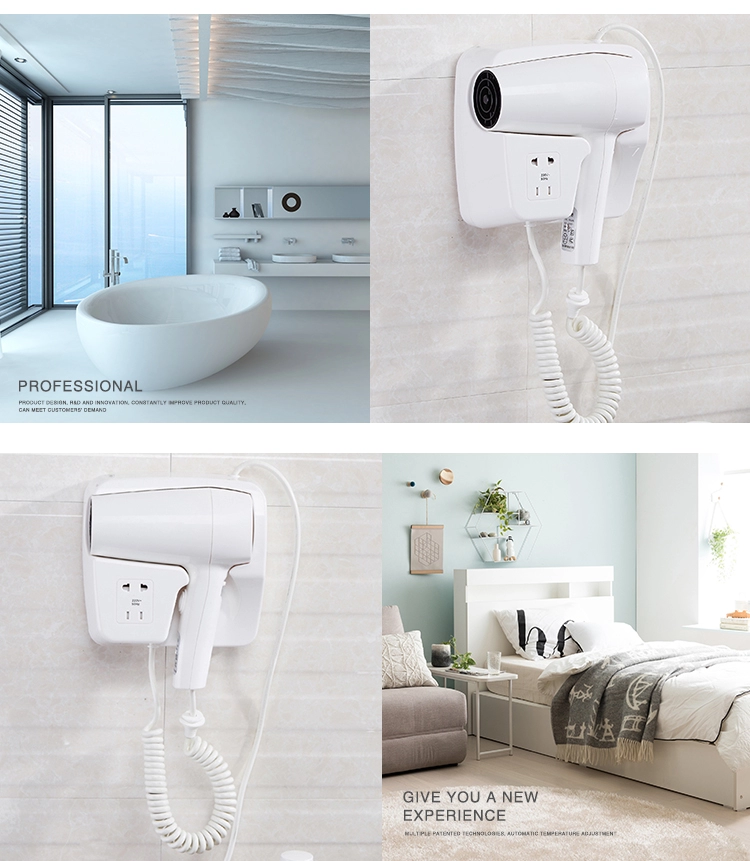 Hotel Bathroom Wall Mounted Hotel Electrical Hair Dryer with Shaver socket 1600W