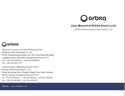 ORBITA smart fingerprint lock:P8010 Instructions