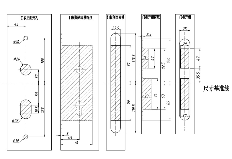 卫浴锁B-304、B-403配4585(圆侧板)开孔图